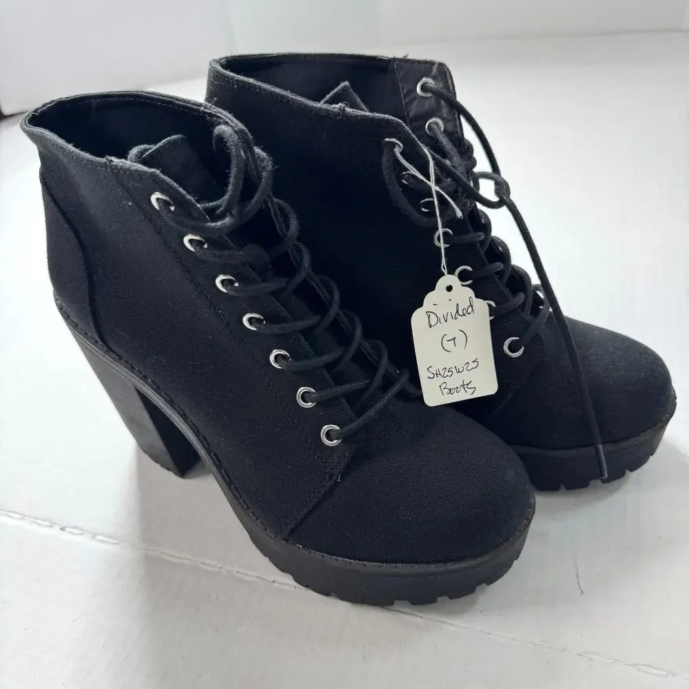 H&M Divided Platform Combat Boots Lace Up Lug Sole Women 7 Black